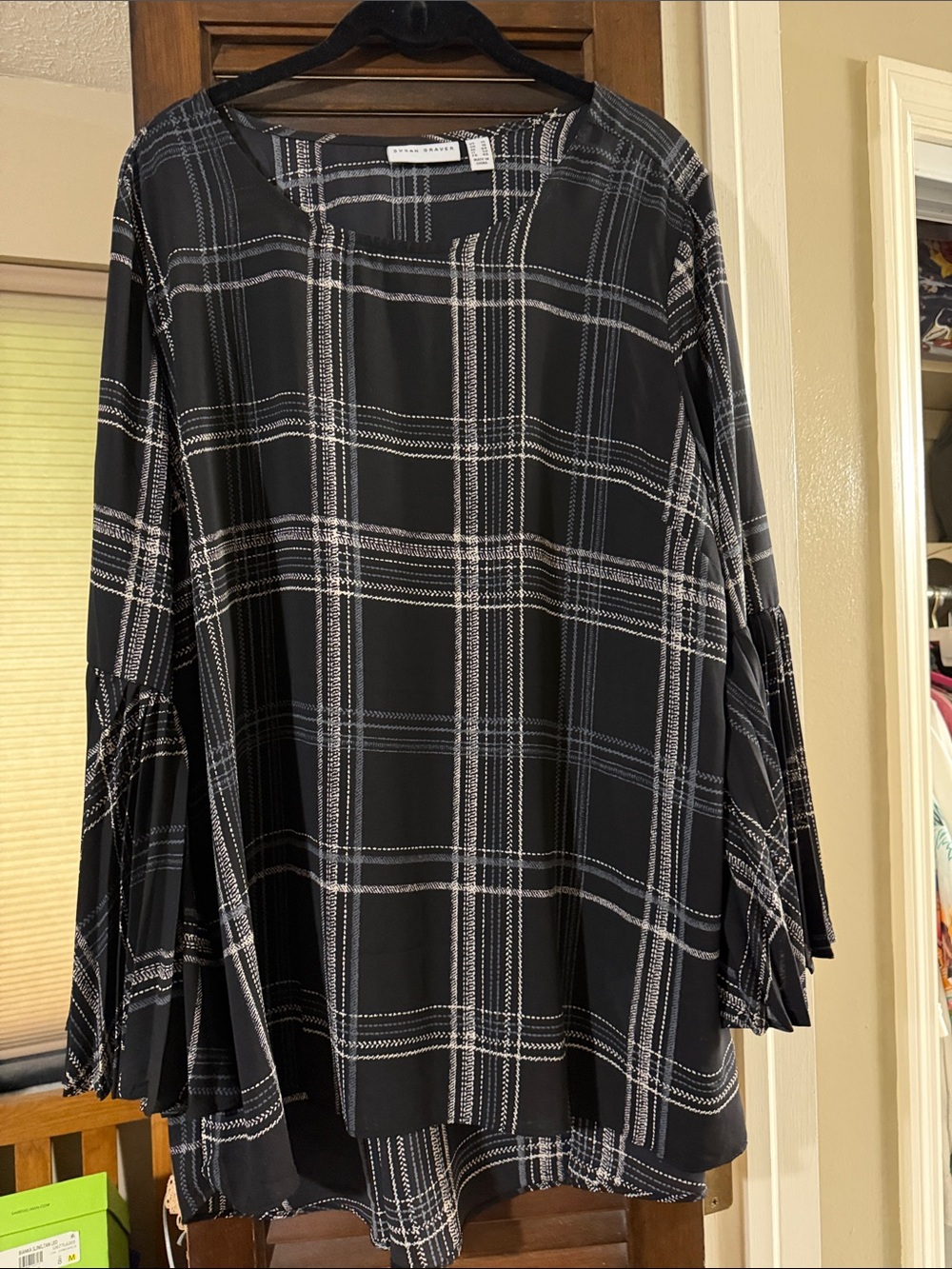 Susan Graver Black and White Plaid Long-Sleeve Tunic